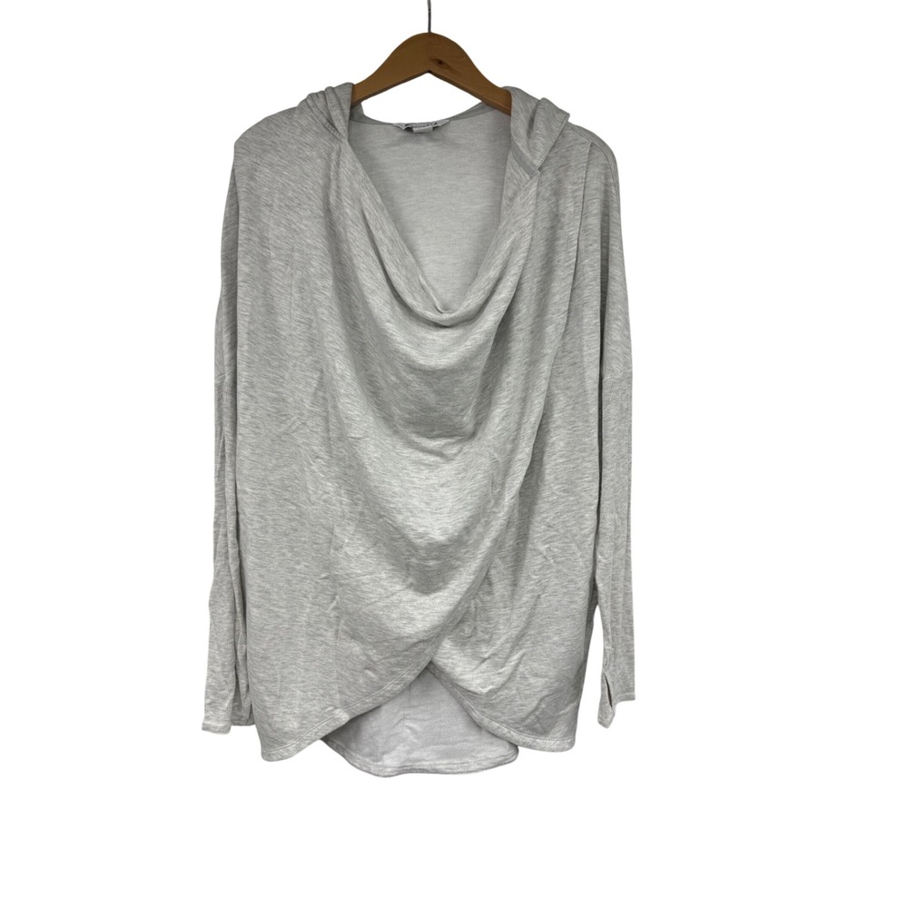 Athleta Purana Wrap Sweatshirt Cardigan Heather Gray Hooded Modal Blend Medium